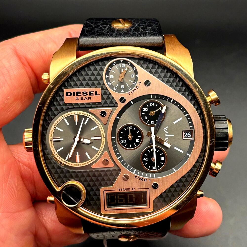 Diesel Mr. Daddy DZ7261 Mens Oversized Chrono Leather Analog Digital Watch NIBWT